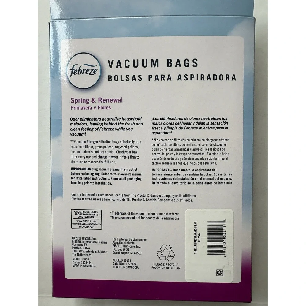 Febreze Vacuum Bags Panasonic U Upright Spring & Renewal 3 Packs 9 Bags Allergen